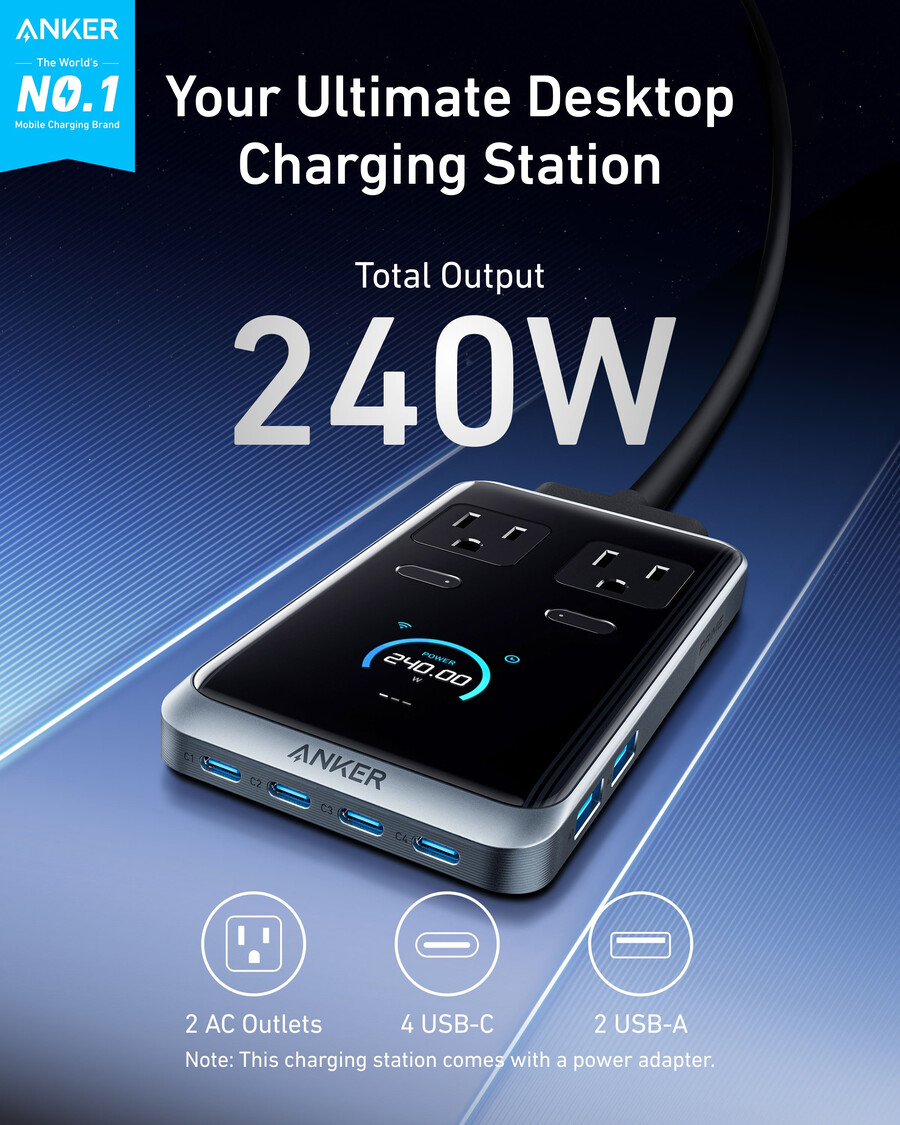 anker prime 充電ステーション 8-in-1、240w と anker prime usb-c - usb-c ケーブル 240w、アップサイクル編み込み