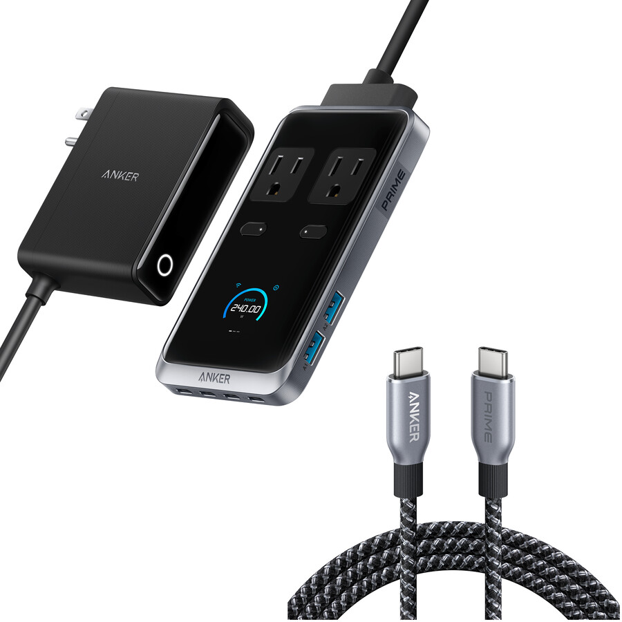 anker prime 充電ステーション 8-in-1、240w と anker prime usb-c - usb-c ケーブル 240w、アップサイクル編み込み