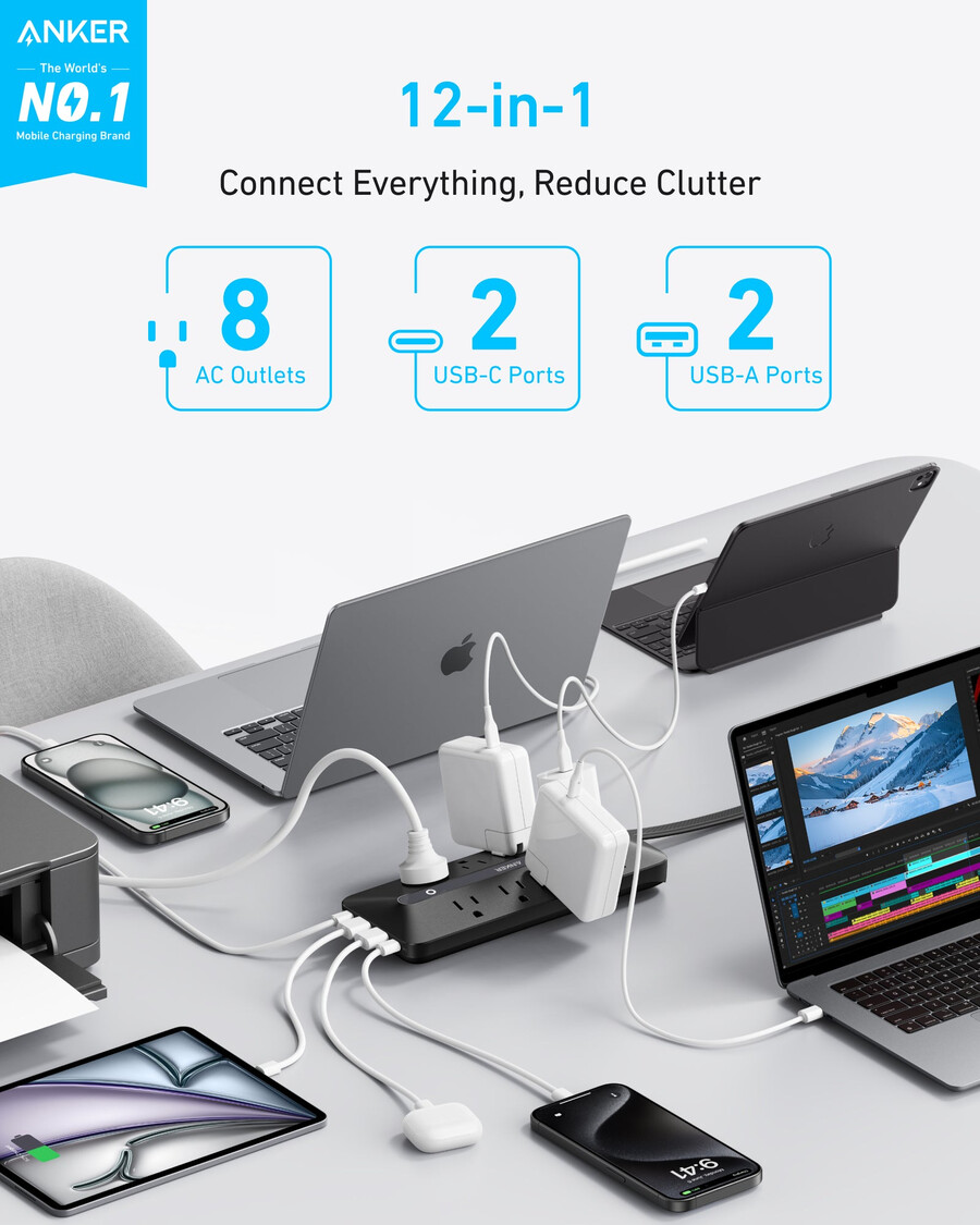 anker usb電源タップ(12in1、35w)