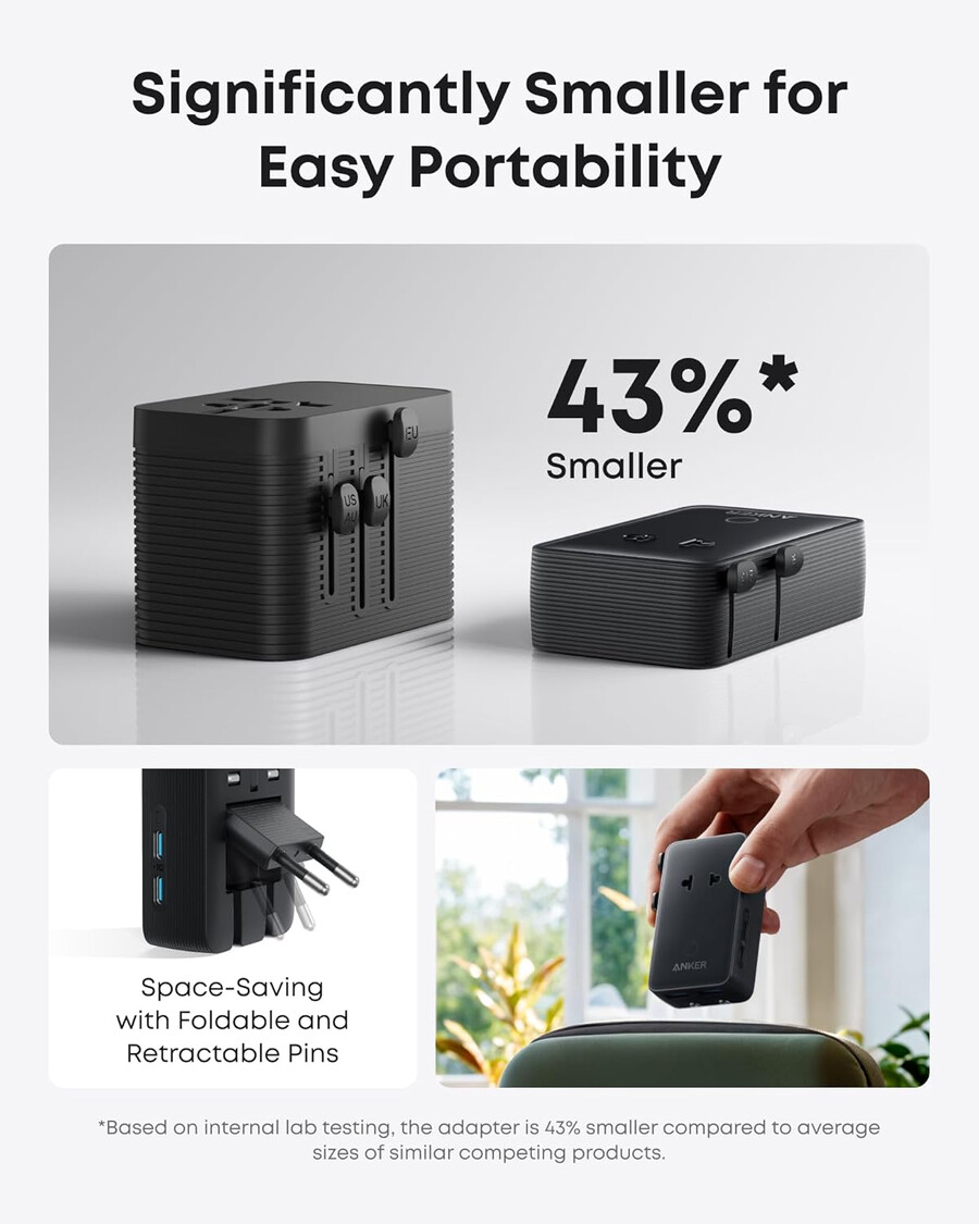 anker ナノトラベルアダプター(5-in-1、20w、1パック)とanker ナノチャージャー(45w)、usb-c - usb-cケーブル付き
