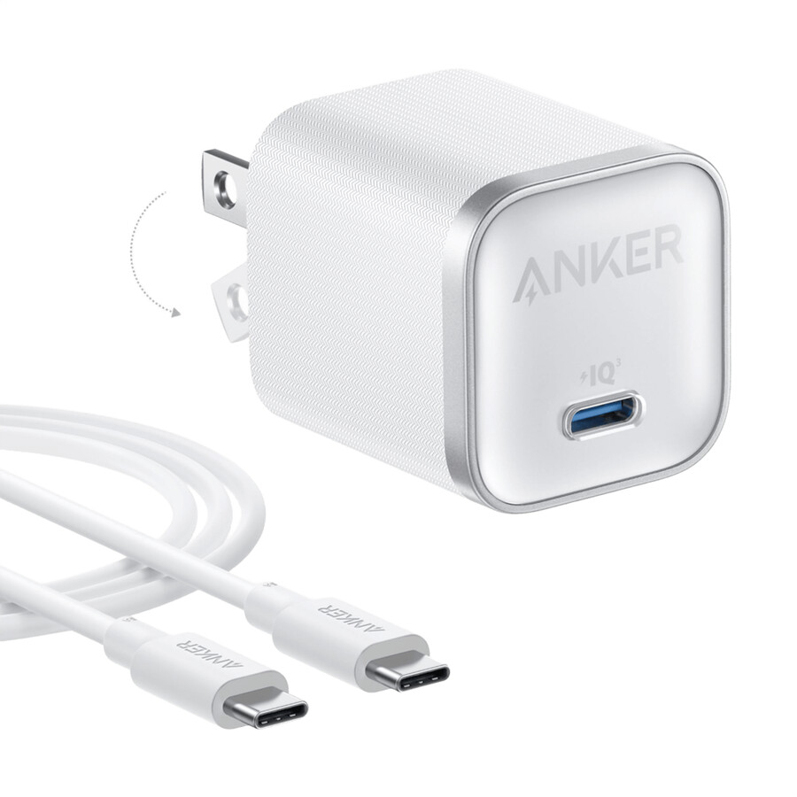 anker ナノトラベルアダプター(5-in-1、20w、1パック)とanker ナノチャージャー(45w)、usb-c - usb-cケーブル付き