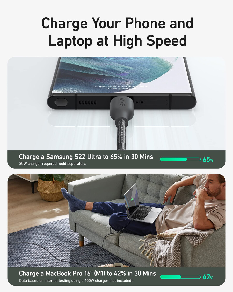 anker 543 usb c - usb c ケーブル 240w、10フィート