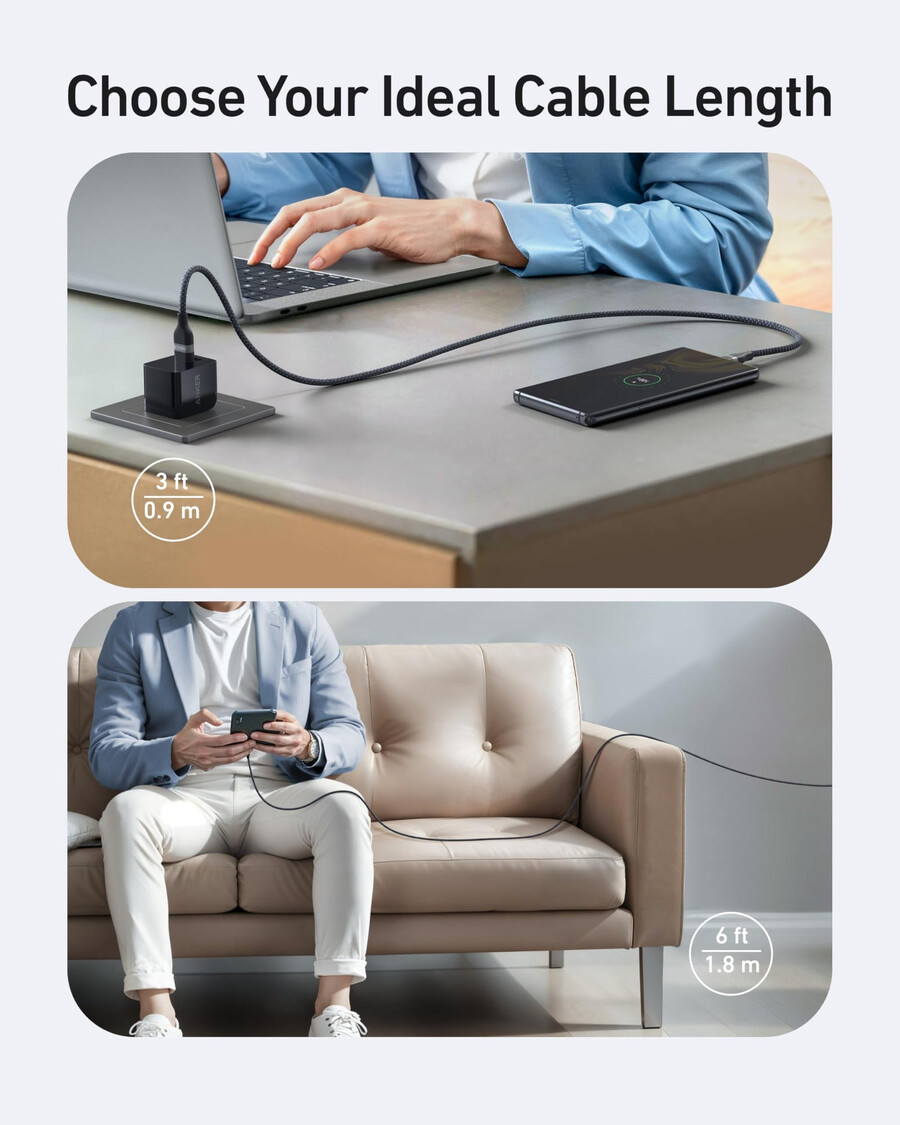 anker usb-a - usb-c ケーブル 3 フィート6 フィート、アップサイクル編み