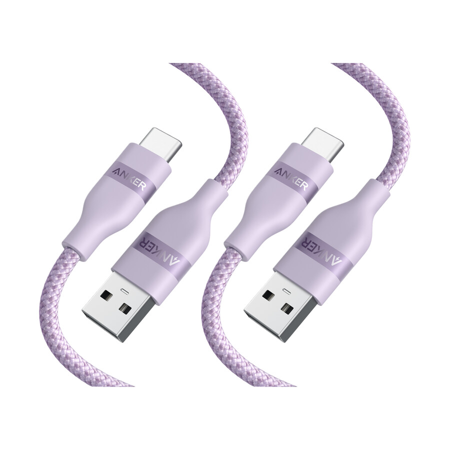 anker usb-a - usb-c ケーブル アップサイクル編み込み、2本パック、バイオレット