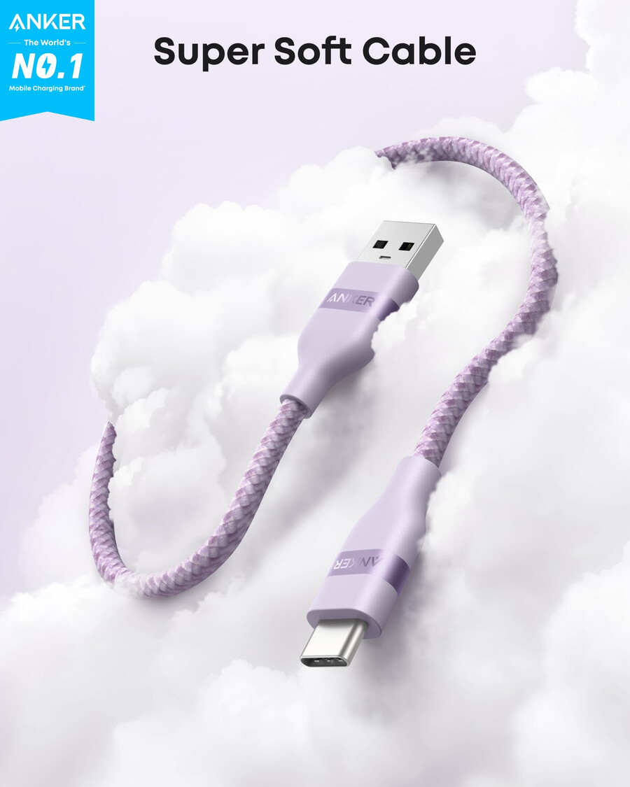 anker usb-a - usb-c ケーブル アップサイクル編み込み、2本パック、バイオレット