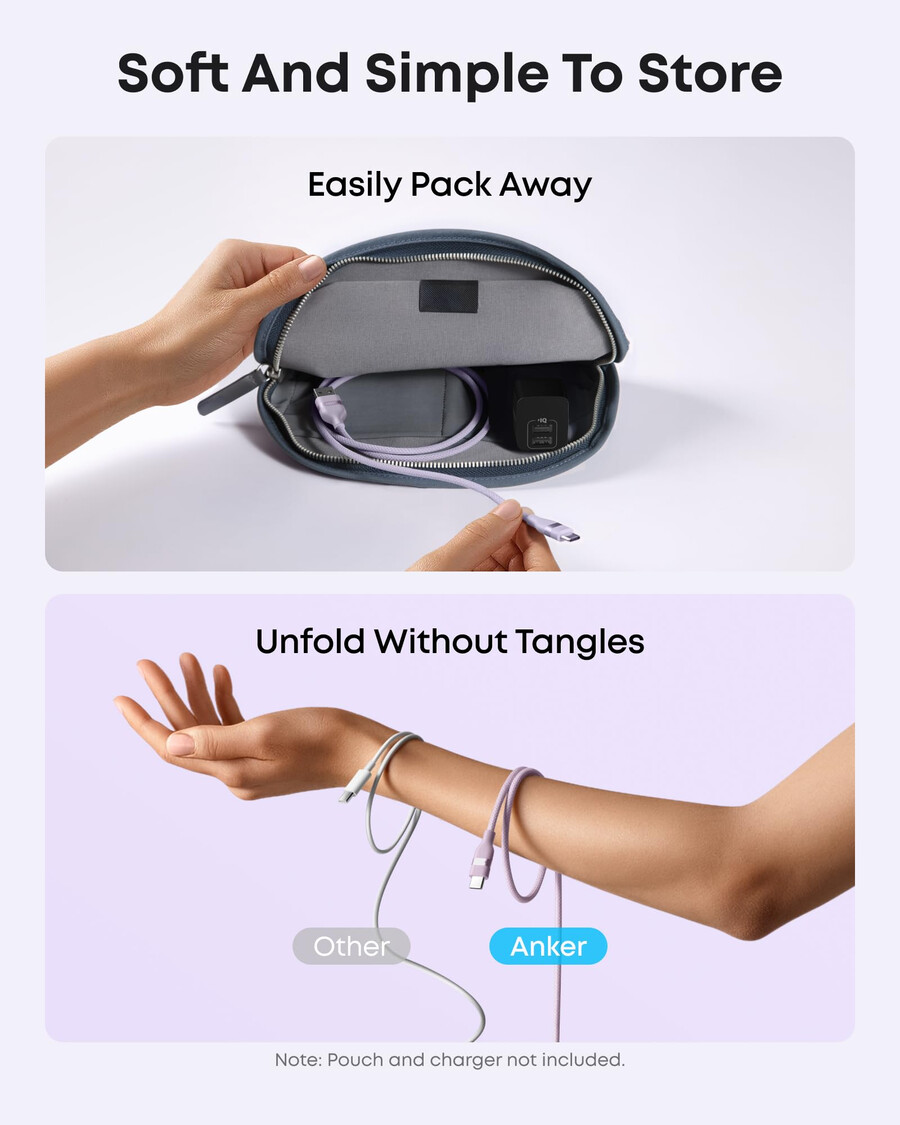 anker usb-a - usb-c ケーブル アップサイクル編み込み、2本パック、バイオレット