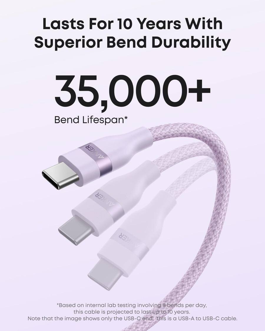 anker usb-a - usb-c ケーブル アップサイクル編み込み、2本パック、バイオレット