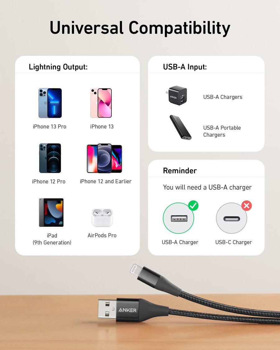 anker 551 usb-a - lightning ケーブル 3 フィート 6 フィート 10 フィート