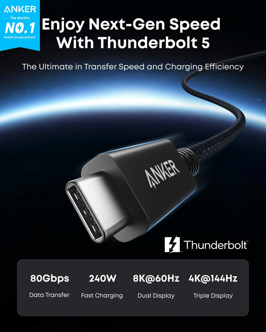 anker prime thunderbolt 5 ケーブル 3.3 フィート1.7 フィート、80gbps、240w