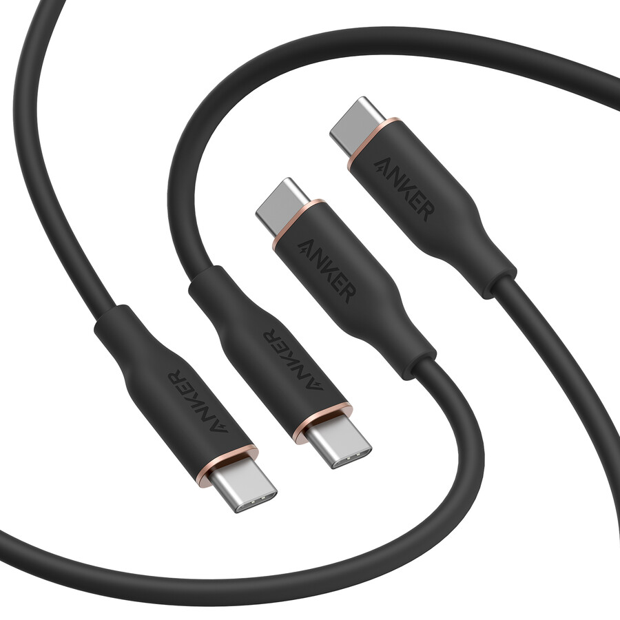 anker 643 usb-c - usb-c ケーブル flow、シリコン、240w、2本パック、ミッドナイトブラック