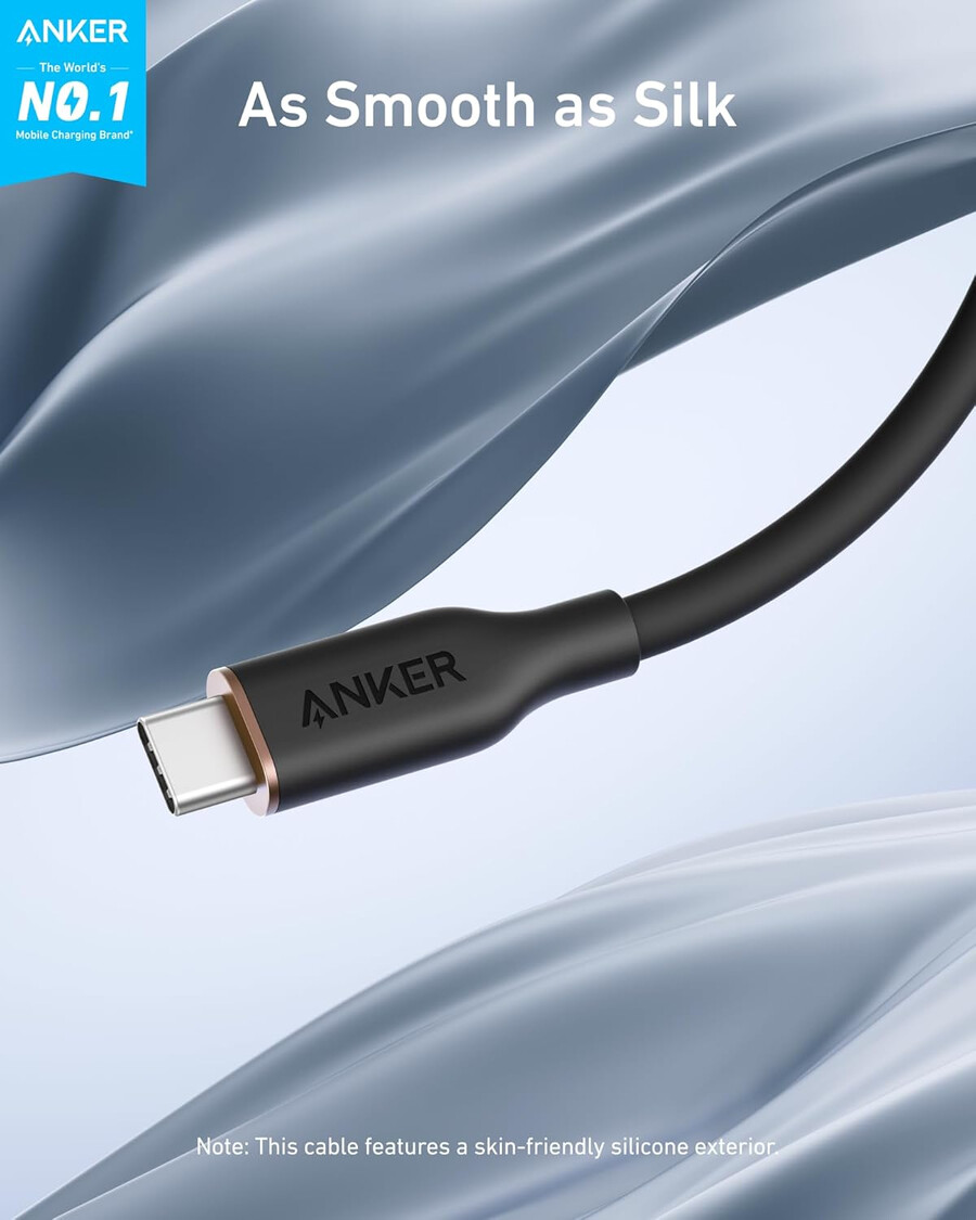 anker 643 usb-c - usb-c ケーブル flow、シリコン、240w、2本パック、ミッドナイトブラック