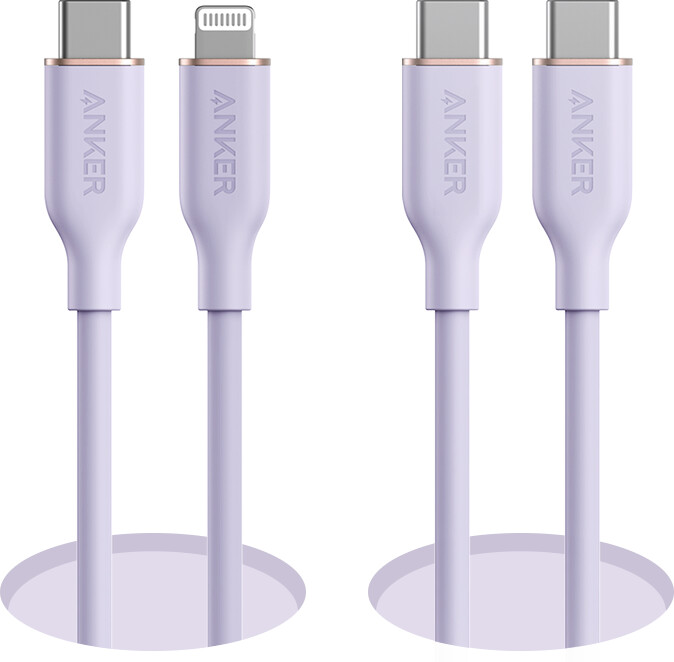 anker 643 usb-c - usb-c ケーブル flow、シリコン、240w、2本パック、ミッドナイトブラック