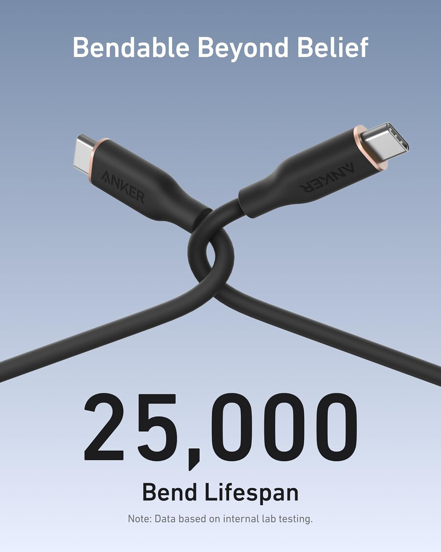 anker 643 usb-c - usb-c ケーブル flow、シリコン、240w、2本パック、ミッドナイトブラック