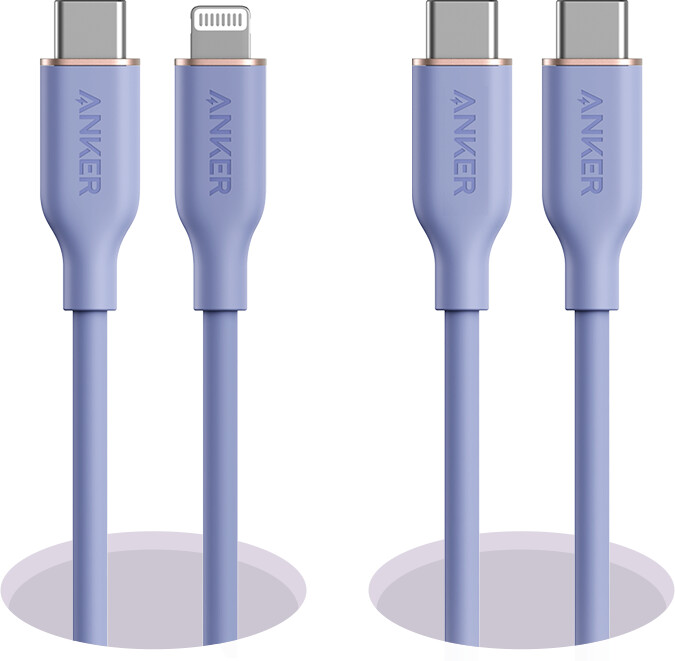 anker 643 usb-c - usb-c ケーブル flow、シリコン、240w、2本パック、ミッドナイトブラック