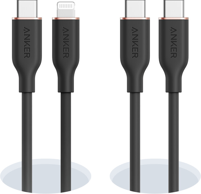 anker 643 usb-c - usb-c ケーブル flow、シリコン、240w、2本パック、ミッドナイトブラック