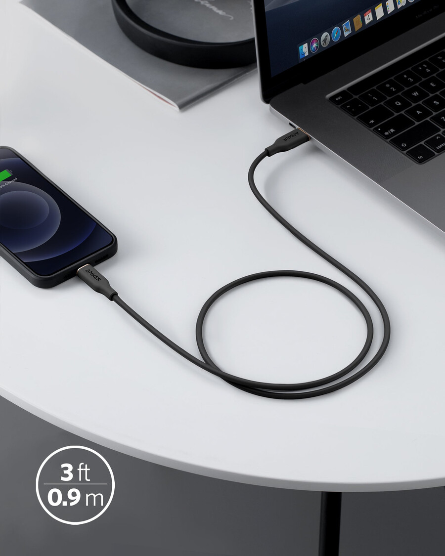 anker 641 usb-c - lightning ケーブル flow、3フィート シリコン