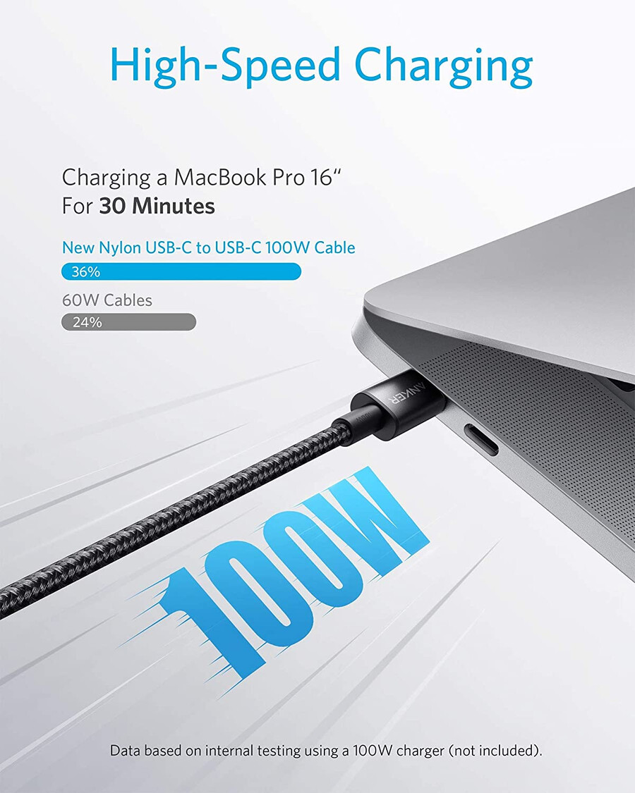 新しいナイロン製 usb-c - usb-c 100w ケーブル 10 フィート、2 個パック