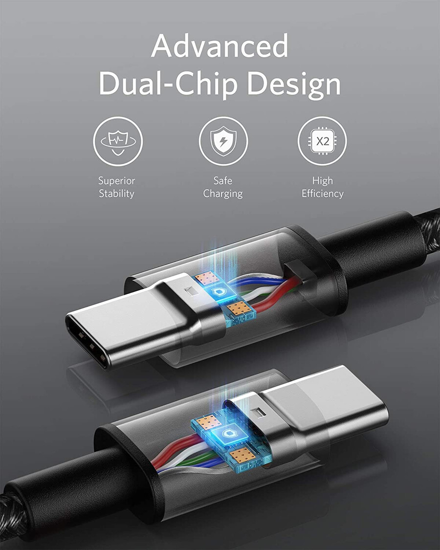 新しいナイロン製 usb-c - usb-c 100w ケーブル 10 フィート、2 個パック