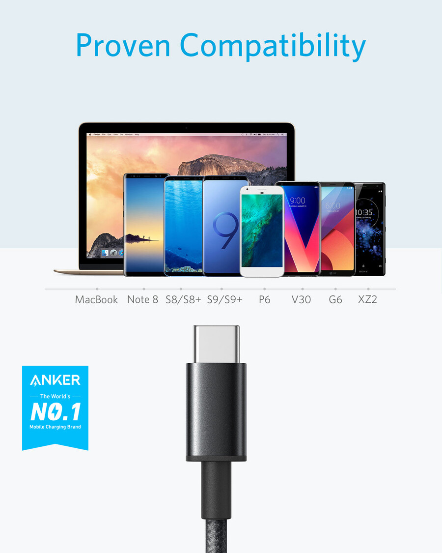 anker プレミアムナイロン usb-c - usb-a ケーブル 2 個パック