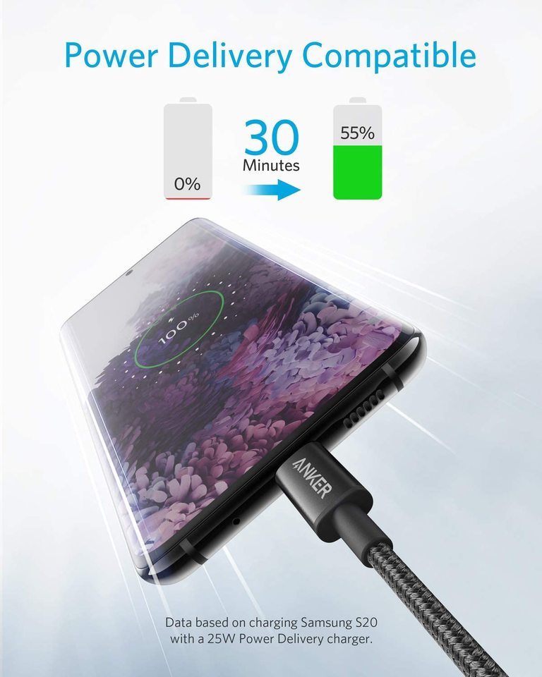 anker 新ナイロン usb-c - usb-c ケーブル 2 個パック 3 フィート 6 フィート、60w