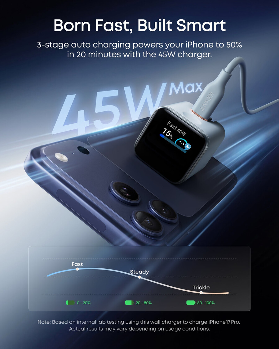 anker iphone用急速充電器 折りたたみ式プラグ付き45w usb-c充電器
