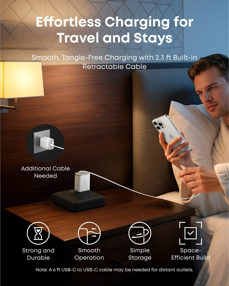 anker ナノ チャージャー 35w、内蔵型 usb-c ケーブル