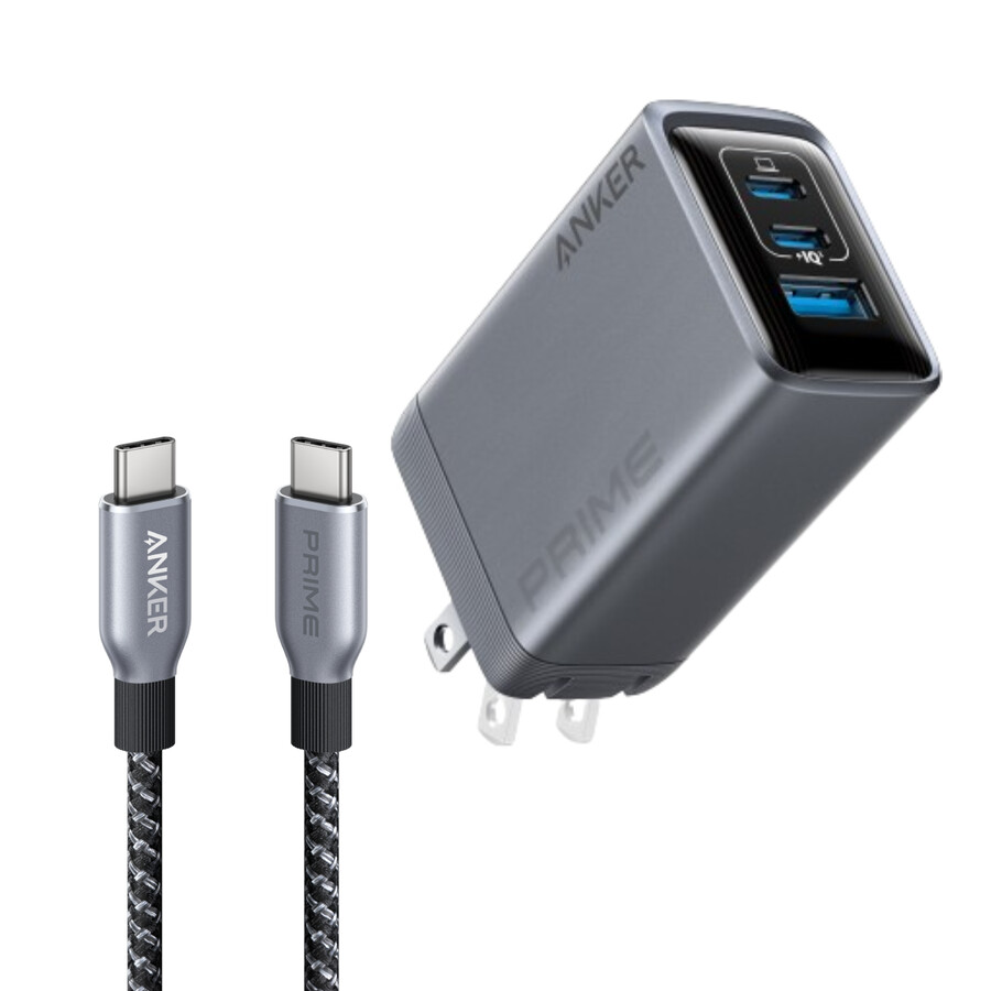 anker prime 充電器 100w、3ポート、gan と anker prime usb-c - usb-c ケーブル 240w、アップサイクル編み込み