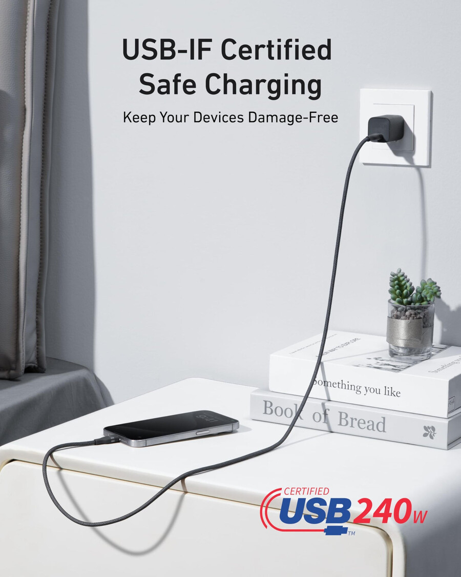 anker prime 充電器 100w、3 ポート、gan と anker usb-c - usb-c ケーブル 3 フィート 6 フィート、240w、アップサイクル編み