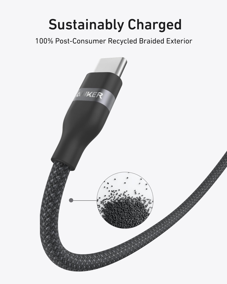 anker prime 充電器 100w、3 ポート、gan と anker usb-c - usb-c ケーブル 3 フィート 6 フィート、240w、アップサイクル編み