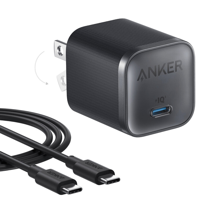 anker ナノ チャージャー 45w、usb-c - usb-c ケーブル、anker usb-c - usb-c ケーブル 6 フィート、240w、アップサイクル編み 付属