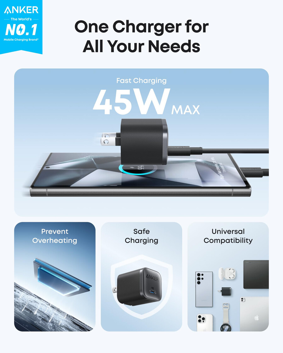 anker ナノチャージャー 45w、usb-c - usb-c ケーブル 2 個パック