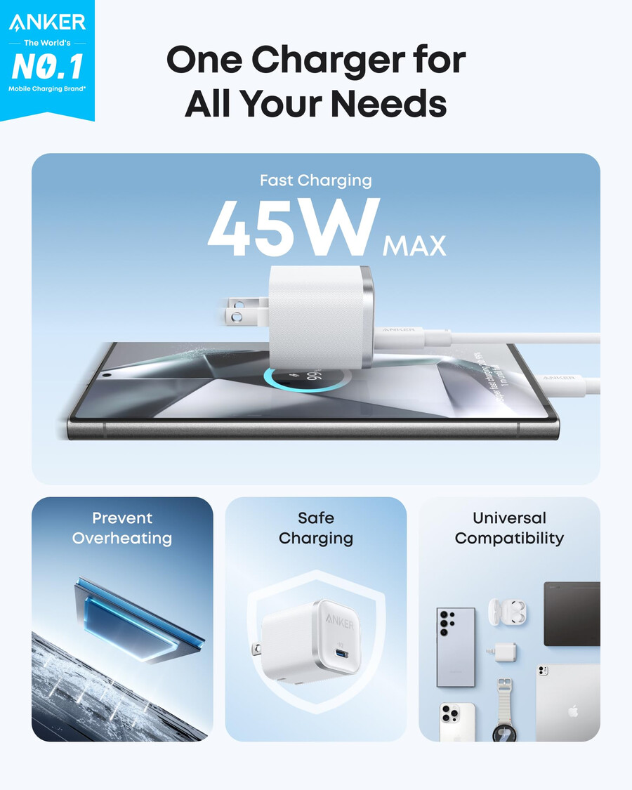 anker ナノチャージャー 45w、usb-c - usb-c ケーブル 2 個パック
