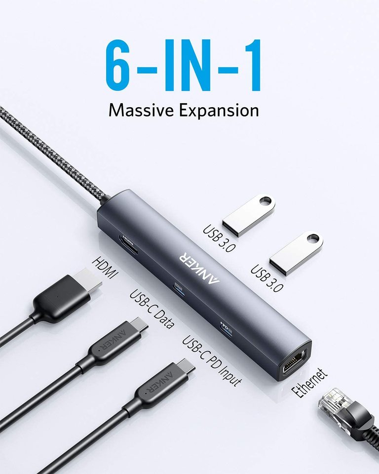 anker 543 usb-cハブ(6-in-1、スリム)