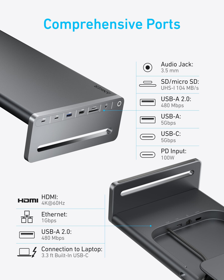 anker usb-c ハブ 10-in-1、モニタースタンド