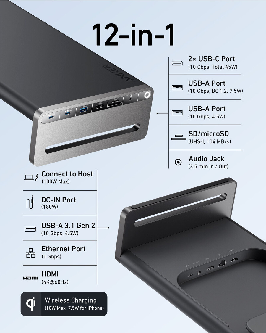 anker 675 usb-cドッキングステーション(12-in-1、モニタースタンド、ワイヤレス)