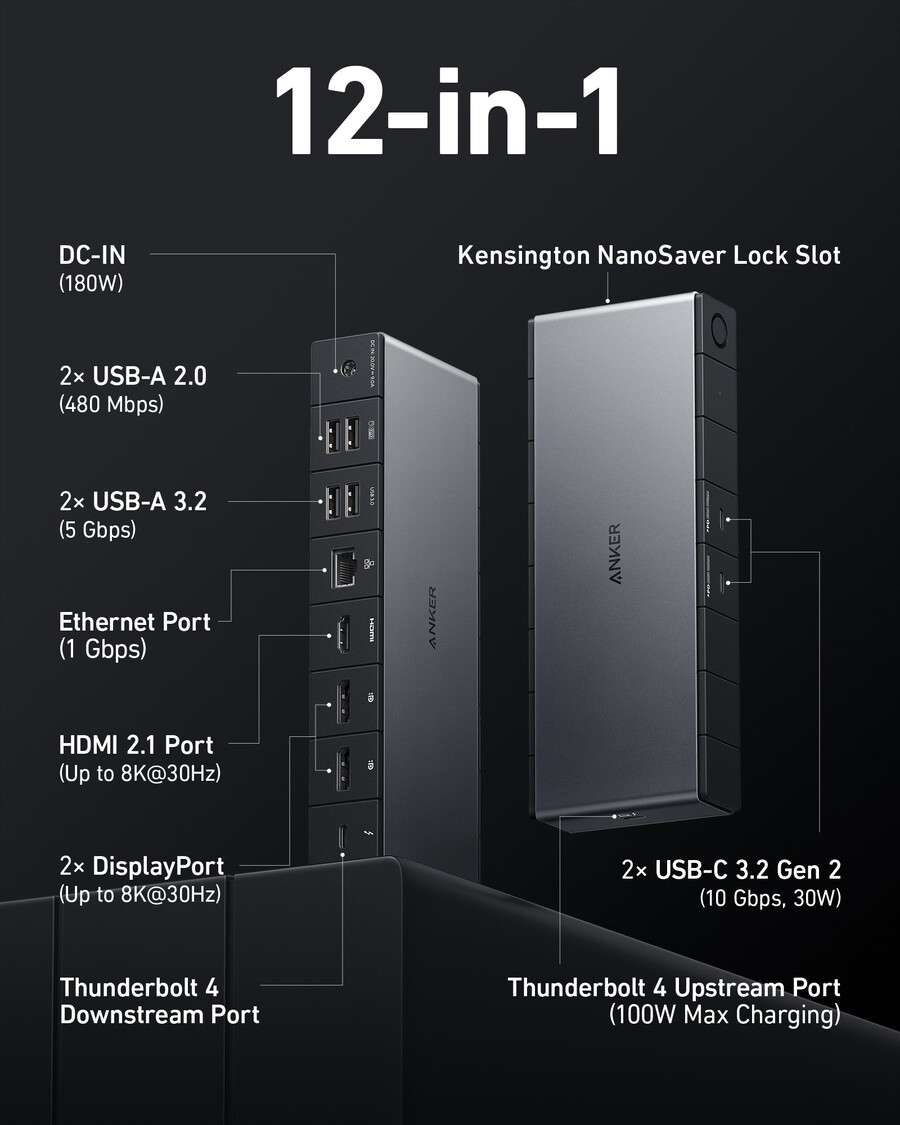 anker 778 thunderbolt ドッキングステーション 12-in-1、thunderbolt 4