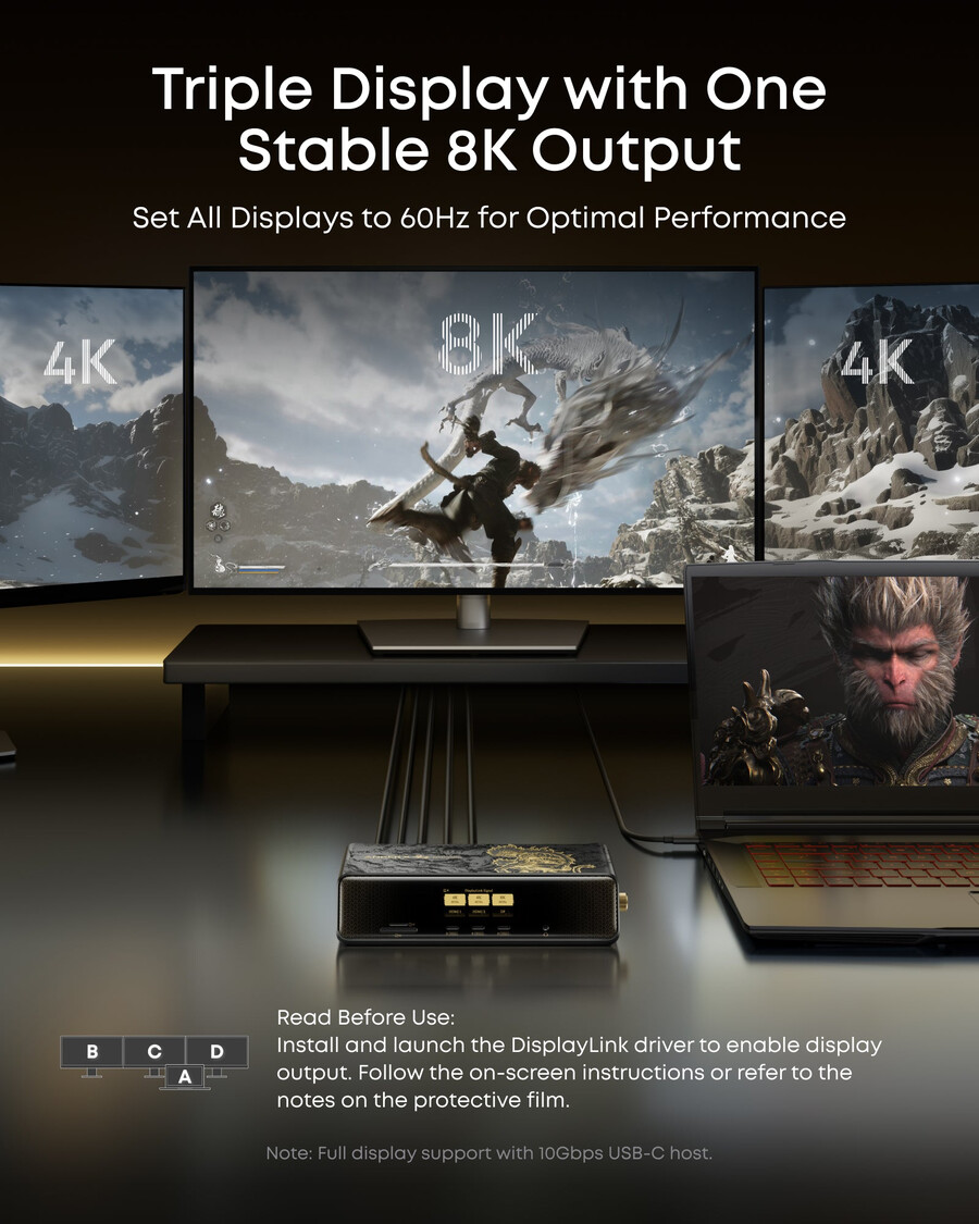anker × black myth wukong エディション anker prime ドッキングステーション 14-in-1、トリプルディスプレイ、displaylink dl7400 搭載