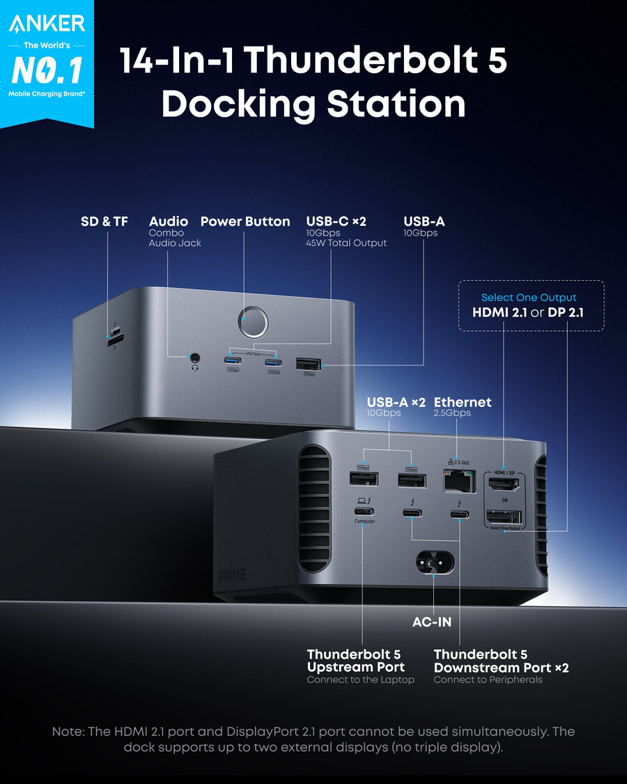 anker prime thunderbolt 5 ドッキングステーション 14インチ、140w、8k、tb5