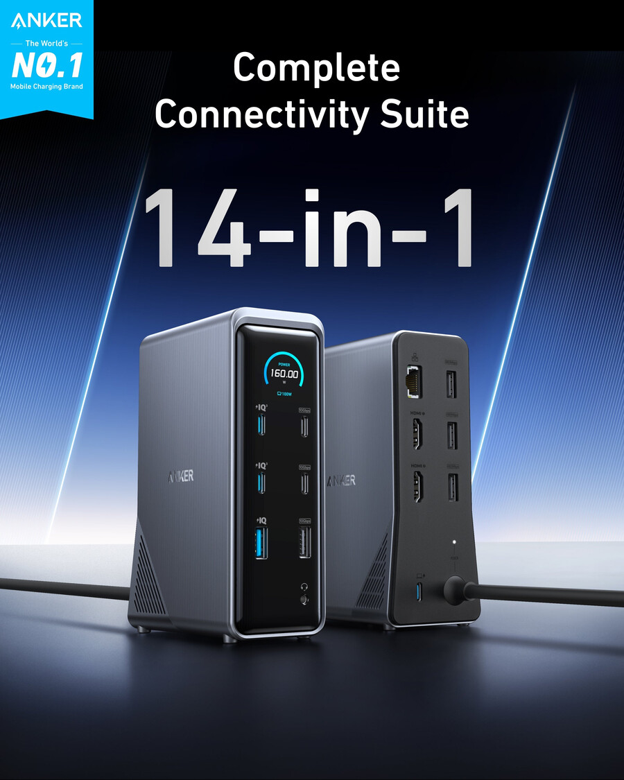 anker prime 充電ドッキングステーション 14-in-1、デュアルディスプレイ、160w