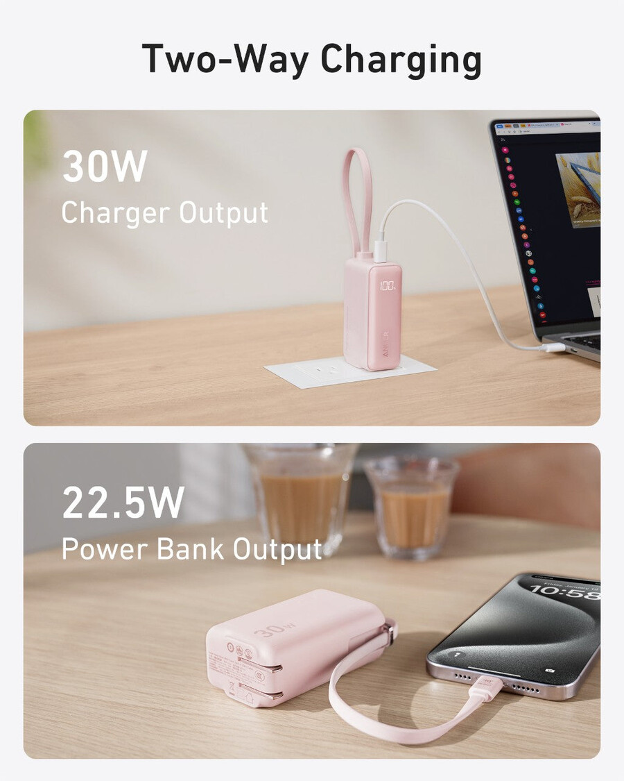 anker パワーバンク 30w、5k、fusion、usb-c ケーブル内蔵