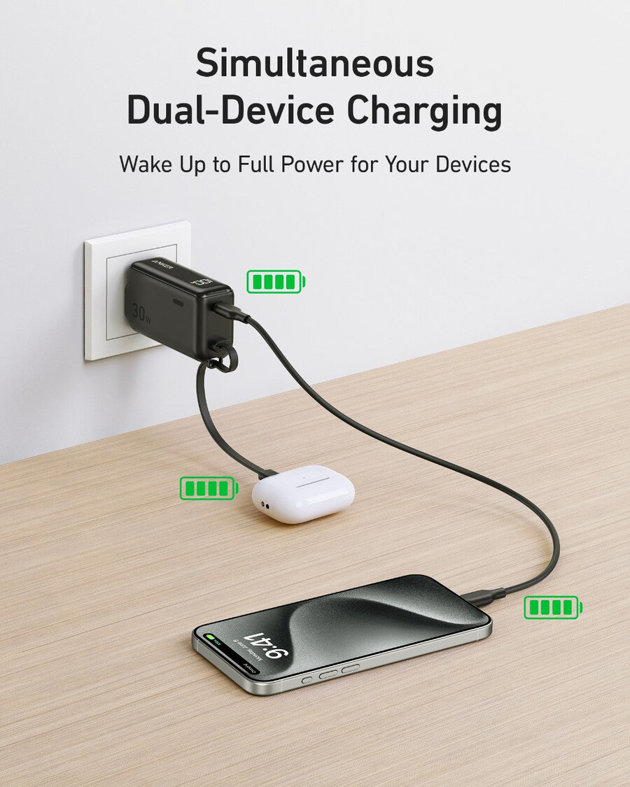anker パワーバンク 30w、5k、fusion、usb-c ケーブル内蔵