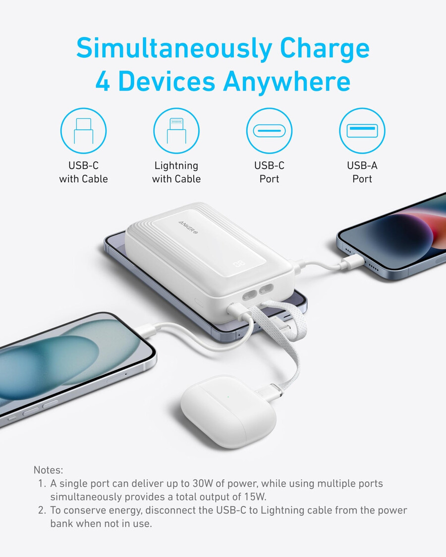 anker zolo パワーバンク 20k、usb-c および lightning ケーブル内蔵
