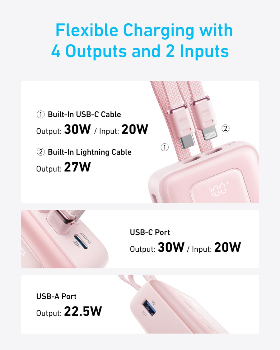 anker zolo パワーバンク 20k、usb-c および lightning ケーブル内蔵