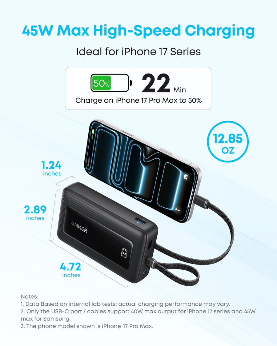 anker zolo パワーバンク 20k、usb-c および lightning ケーブル内蔵