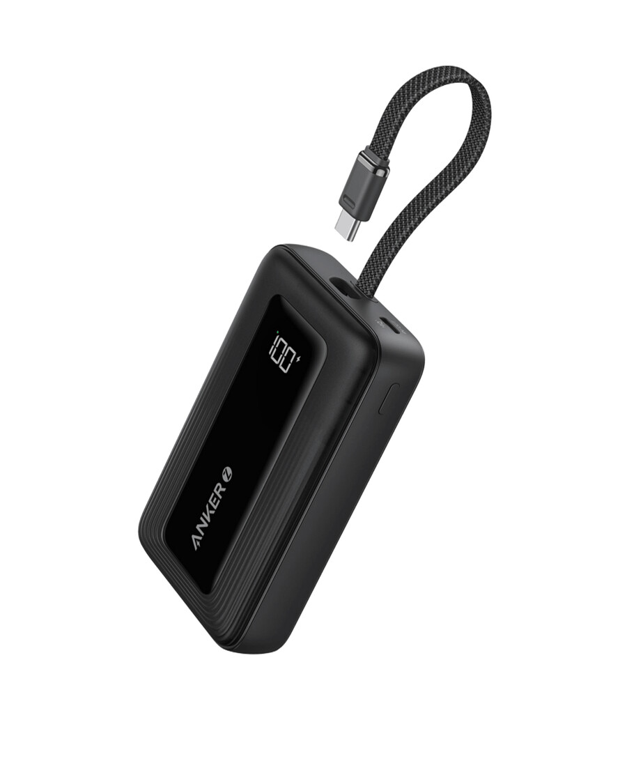 5.4インチ(13.7cm)のusb-cケーブルを内蔵したanker zoloパワーバンク(10k、30w)。