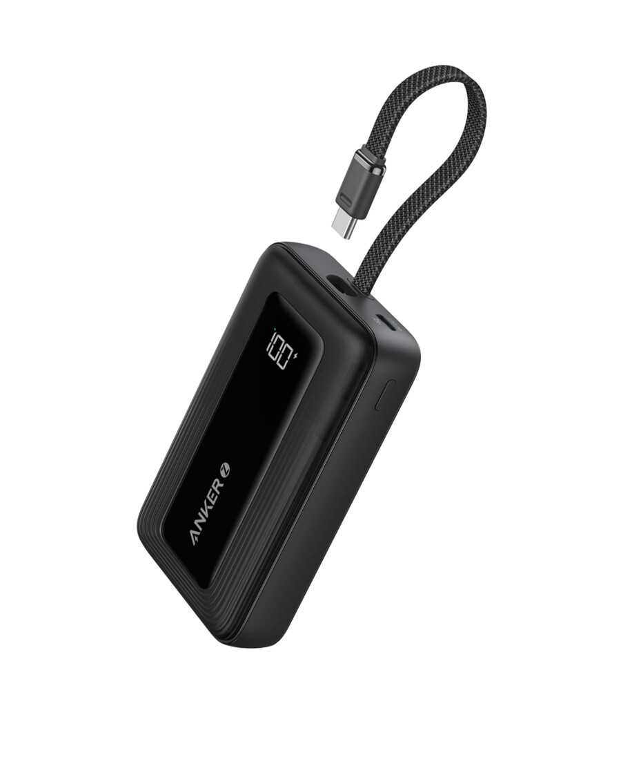 5.4インチ(13.7cm)のusb-cケーブルを内蔵したanker zoloパワーバンク(10k、30w)。