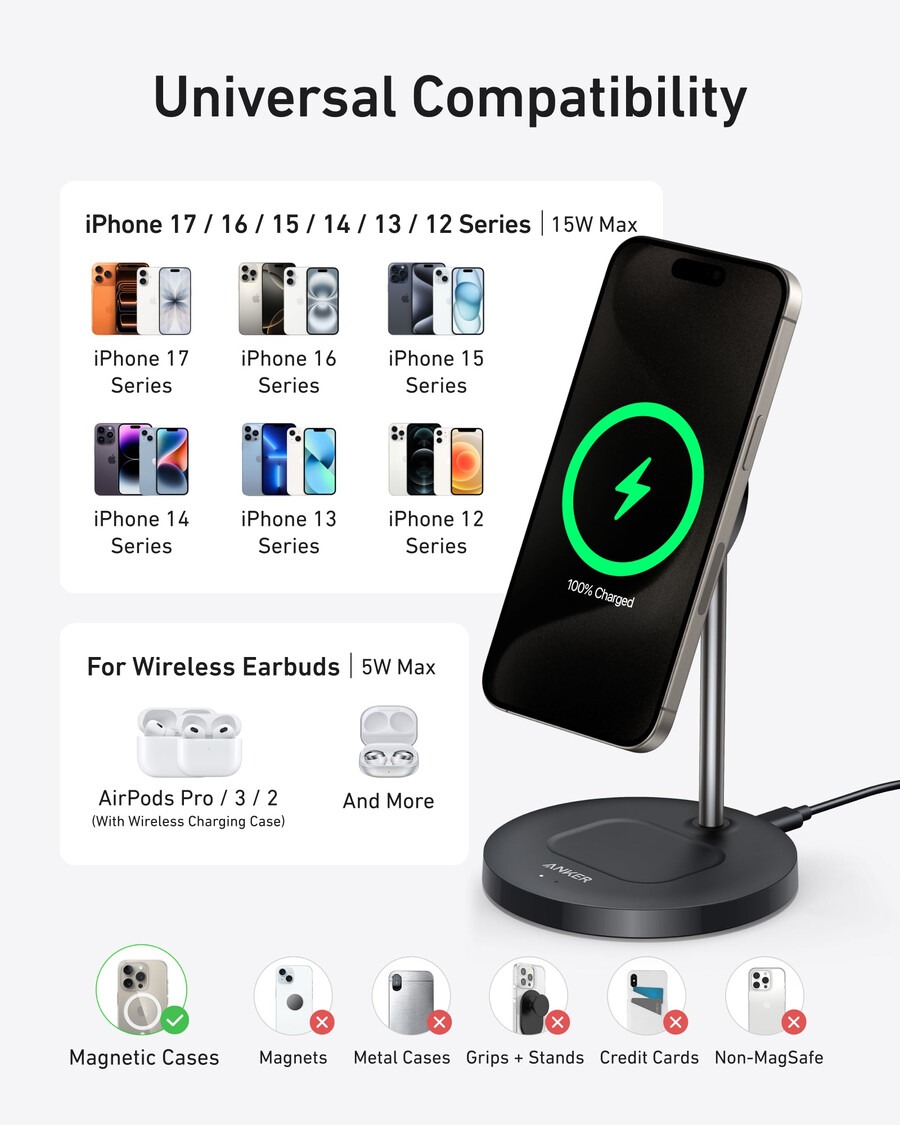 anker maggo ワイヤレス充電器(2 in 1、スタンド、40w アダプター付属)