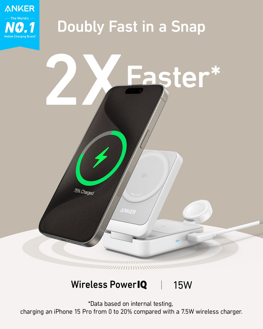 anker maggo ワイヤレス充電ステーション(折りたたみ式 3-in-1)