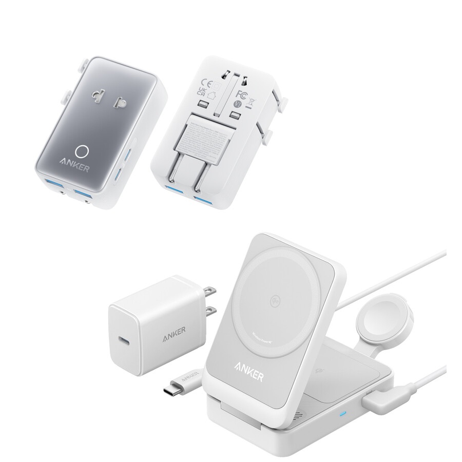 anker maggo ワイヤレス充電ステーション(折りたたみ式 3-in-1)と anker nano トラベルアダプター(5-in-1、20w、1パック)