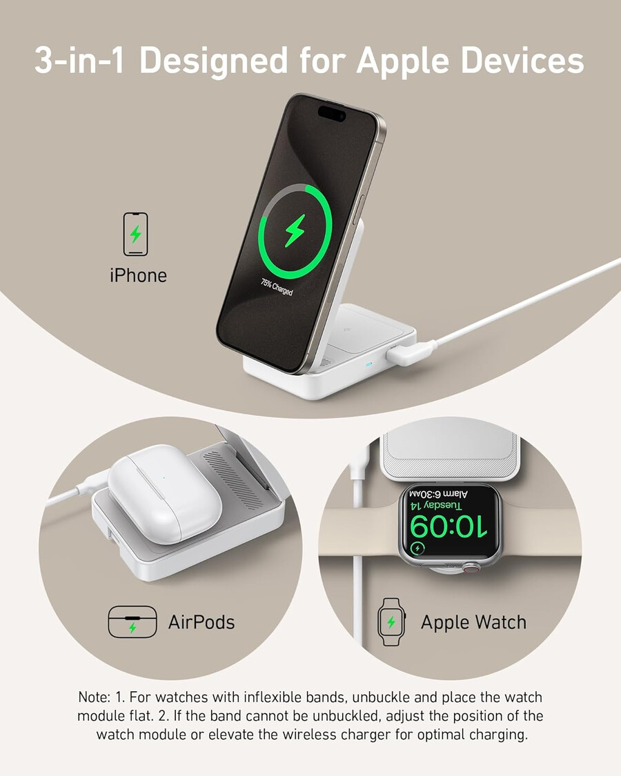 anker maggo ワイヤレス充電ステーション(折りたたみ式 3-in-1)と anker nano トラベルアダプター(5-in-1、20w、1パック)